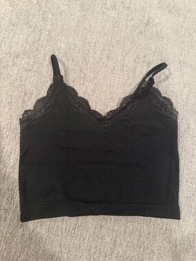 wild fable Black Lace-Trim Ribbed Cami